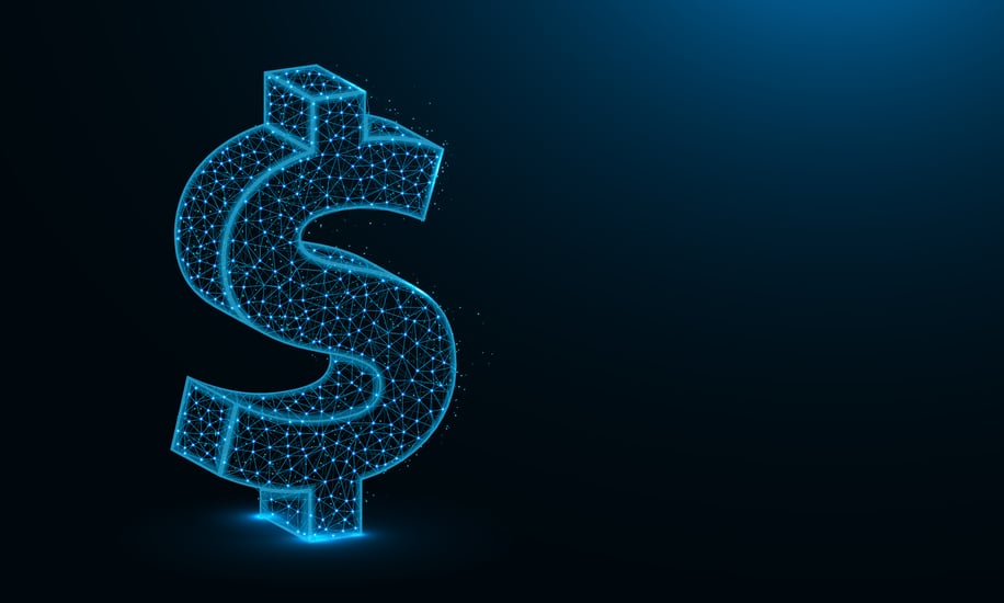 Vector illustration of digital dollar sign on dark blue background