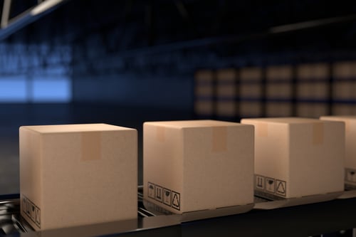 Illustration of box full of products in shipping facility