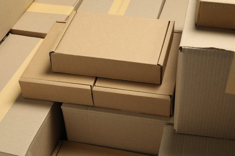 Closeup of cardboard boxes with packaged goods